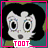 Two side-by-side animated frames of a cartoon character with black hair and large eyes, each framed by colored borders and labeled "TOOT" at the bottom.