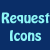 Pixelated light blue text on dark blue background reads 'Request Icons Here!' with 'Icons' positioned below 'Request'.