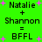 Green background with black text and pink plus signs showing 'Natalie + Shannon = BFFL' in two identical vertical arrangements.