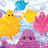 Pixelated cartoon characters float against a sky background with blue birds and clouds, one character displays 'EMO' text.