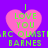 Four identical pink heart-shaped icons with green text "I LOVE YOU" and pixelated background text on purple.