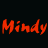 A 48x48 pixel animated buddy icon featuring the name "Mindy" in red text with gray dithering effects, displayed across five sequential frames on a black background with a gray transparency indicator.