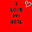 Red background with black text reading "I LOVE MY GIRL" on both sides and a white pixelated heart symbol in the center.