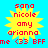 Yellow starburst shape with red text listing names and 'me <33 BFF' on bright blue background.