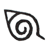 Two side-by-side spiral symbols with triangular cutouts, one black on light gray background, the other white on same background.