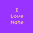 Four identical pixelated text arranged in a , each displaying "I Love Hate" in yellow on a solid background