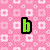 Pixelated pink background with white square pattern, six distinct icons including green 'b', purple 'f', yellow 'f', and three heart shapes in black outlines.