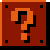 Four pixelated orange and brown square with black corner dots, each containing a question mark or musical note symbol