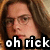 Pixelated close-up of a person with brown hair and glasses, overlaid with bold white text reading 'oh rick' on a black background.
