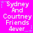 A static image with a bright pink background displays repeated text "Sydney And Courtney Friends 4ever." in white pixelated font, surrounded by small blue and purple star-like dots.