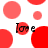 Red and pink circular shapes on white background with repeated 'Love' text in black serif font.
