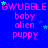 A static digital image with a bright blue background displaying repeated text and star symbols in pink and cyan.
