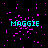 Black background with cyan text 'MAGGIE' and scattered pink pixel fragments in a static arrangement.
