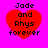 Red heart-shaped icon with black text 'Jade and Rhys forever' on bright pink background, two identical static versions displayed side-by-side.