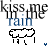 Animated contact sheet of four 48x48 pixel AIM buddy icons showing sequential rain cloud animations with text "kiss me in the rain" above each frame.