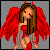 A 4x3 contact sheet of a pixel-art animated icon featuring a red-winged devil character in various poses with changing text overlays.