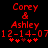 Red pixelated text on black background shows 'Corey & Ashley 12-14-07' with star symbols, two versions differ in one central star's color.