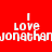 Four quadrants display identical pixelated text 'I LOVE jonathan' on solid red, orange, yellow, and orange backgrounds.