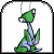 Animated green and blue cartoon creature with large ears and tail, sitting in a white rounded frame, text changes from 'H' to 'DACH' to 'MORCH' across frames.