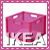 Pink cube-shaped container with white handles and 'IKEA' text below, framed by pink dotted border on white background.
