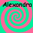 Four identical spiral patterns arranged in a , each with alternating pink and cyan swirls and the text 'Alexandra' in black pixelated font above and below the spirals