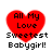Red heart-shaped icon with black text reading 'All My Love Sweetest Babygirl!' on white background.