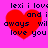 A pink background features four identical red heart shapes with black text reading 'lexi i love and i always will love you' overlaid on each heart.