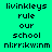 Pixelated text on a green background with blue highlight changes across three , displaying 'livinkleys rule our school nlrrikwinm' in black and white