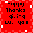 Red square icon with black text reading 'Happy Thanks-giving Luv yall!' and white star shapes scattered across the background.