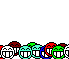 Pixelated cartoon characters in repeating with changing text signs above them on a gray background