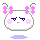 A 3x3 contact sheet of pixel art frames showing a white rounded character with pink cheeks, purple eyes, and pink-and-green butterfly hair clips against a gray background with light blue clouds.