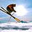 Pixelated image of a skier mid-air with crossed ski poles against snowy landscape and bright sun, blue background text reads 'think this looks hard ??' and 'you havent seen nothing yet', lower left has 'pssshhhh'