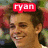Two side-by-side pixelated images of a smiling person with brown hair, one featuring red text above the head and another showing white text below.