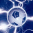 A pixelated blue and white soccer ball with a glowing outline, set against a blue background with white lines.