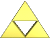 Yellow triangular shapes in various configurations, transitioning from a solid tetrahedron to scattered fragments against gray background.
