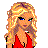 Pixel art contact sheet showing three frames of an animated country-themed buddy icon with a blonde woman in red top and jeans, accompanied by text phrases.