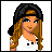 Pixel art icon of a woman with long brown hair wearing a black headband and white top, next to the word 'Shorty' on cyan background.