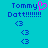 Pixelated blue text 'Tommy Dott!!!!!!!!' with pink heart symbol above 'Tommy', three blue '<3' symbols below, on cyan background.