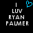 Pixelated text reads 'I LUV RYAN PALMER' with a blue heart symbol above the 'I' on a black background.
