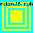 Four yellow and cyan square frames with nested borders, each containing a small central square; text "clanJ6 rule" appears above the top-left frame.