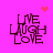 Four identical 'LIVE LAUGH LOVE' text arrangements on a bright pink background with animated pixelated heart and starburst effects.