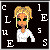 Pixel art icon of a cartoon character with blonde hair and green eyes, surrounded by scattered white letters on black background.