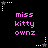 Black background with pink text reading 'miss kitty ownz' repeated in a pattern, surrounded by white and gray star-shaped cursor icons with dotted lines