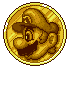 Golden coin-shaped icon with pixelated Mario face, white 'Nintendo' text below on gray background.