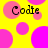 Yellow background with pink circles and four instances of the text 'Codte' in black pixelated font.