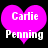 Two identical pink heart-shaped icons with white text 'Carlie Penning' on black background, one showing slight pixelation in the lower portion.