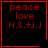 Four identical red pixelated text on black background with one containing a small heart and another a starburst symbol