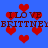 Blue background with red heart shapes and repeated text "I LOVE BRITTNEY" in dark brown pixelated font.