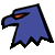 A pixelated blue cartoon bird head with red eyes on a gray background, next to green text reading "Original Icons .com" on a dark green background.