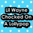 Blue background with white polka dots and black text blocks reading "U Wayne Chocked On A Lollypop," "Chris Brown Suffocated With No Air," and "But I Still Love Them." The right side has a gray rectangle.